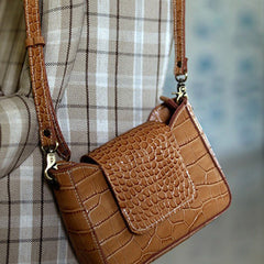 Brown LEATHER Side Bag WOMEN Crocodile Pattern SHOULDER BAG Small Crossbody Purse FOR WOMEN