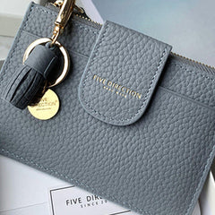 Cute Women Gray Blue Leather Slim Keychain with Card Wallet Card Holder Wallet Change Wallet For Women