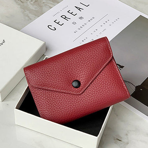 Cute Women Envelope Red Leather Small Wallet Billfold Envelope Small Wallet For Ladies