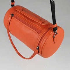 Cute Womens Orange Leather Bucket Shoulder Purse Barrel Crossbody Bag Purse for Ladies