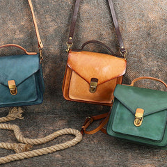 Vintage Leather Womens Square Satchels Shoulder Bags School Crossbody Purse for Women