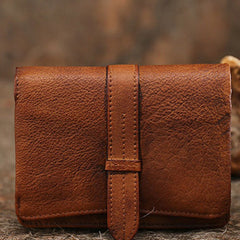 Brown Womens Leather Bifold Small Wallet Vintage Buckle Small Wallet for Ladies