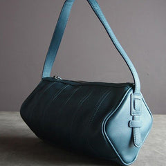 Womens Blue Leather Barrel Shoulder Handbag Womens Fashion Barrel Blue Handbag Purse Blue Handbag Shoulder Purse for Ladies