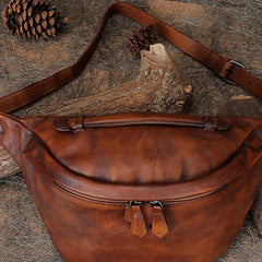 Women Brown Leather Waist Bag Fanny Pack Vintage Handmade Hip Pack for Men