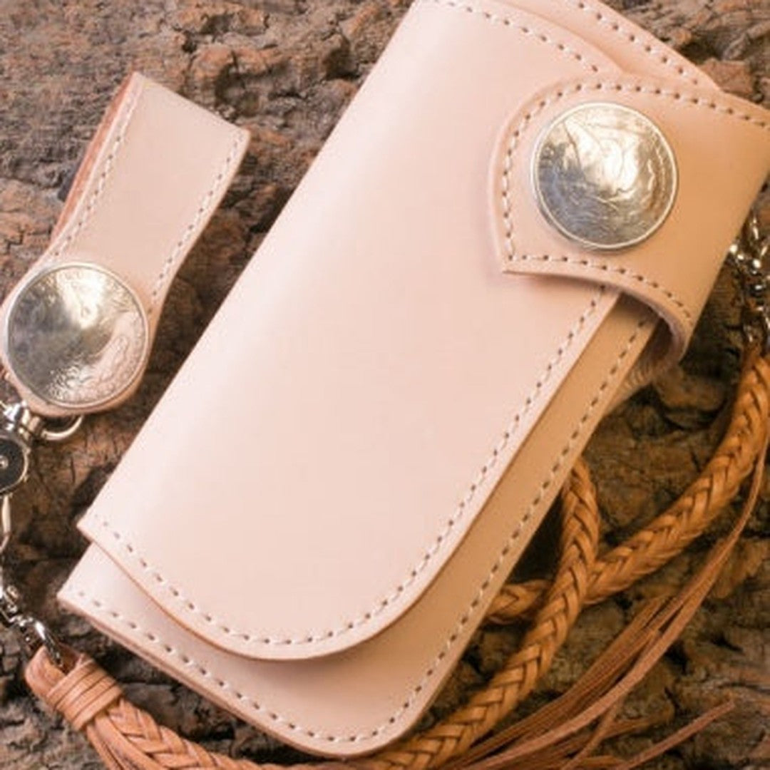 Leather Chain Wallets Handmade Biker Wallet beige Leather Biker Wallet with Chain Bifold Long Wallet for Men