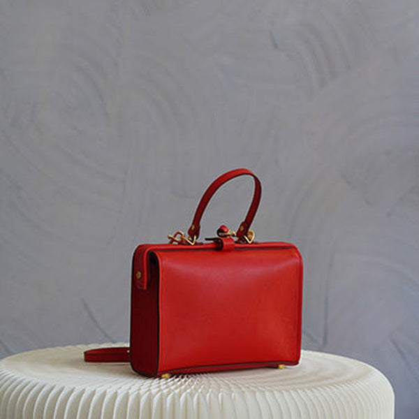 Handmade Womens Stylish Red Leather Doctor Handbag Side Purses Doctor Purses for Women