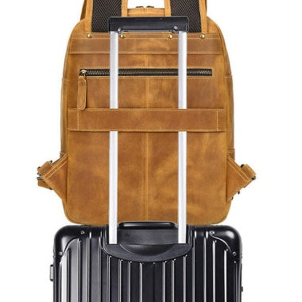 Light Brown Large Leather Backpack for Travel Mens Leather 15‘’ Laptop Backpack 14L