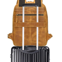 Light Brown Large Leather Backpack for Travel Mens Leather 15‘’ Laptop Backpack 14L