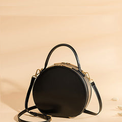 Cute Womens Black Leather Round Handbag Crossbody Purses Round Black Shoulder Bag for Women