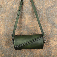 Vintage Green Leather Womens Barrel Shoulder Bag Bucket Crossbody Purse for Women