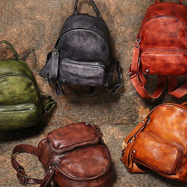 Classic Leather Rucksack Womens Compact Leather Backpack Ladies Backpack Purses