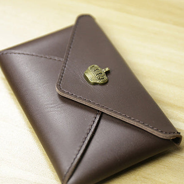 Slim Women Coffee Crown Leather Card Wallet Minimalist Envelope Card Holder Wallet Coin Wallet For Women