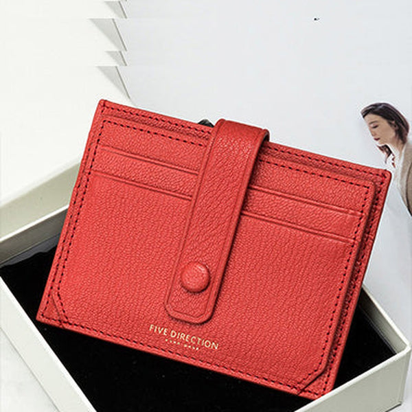 Cute Women Red Sheepskin Card Holder Slim Card Wallet Red Card Holder Credit Card Holder For Women