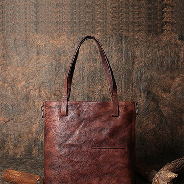 Best Brown Leather Womens Vertical Tote Handbag Handmade Vintage Tote Shoulder Purse for Ladies