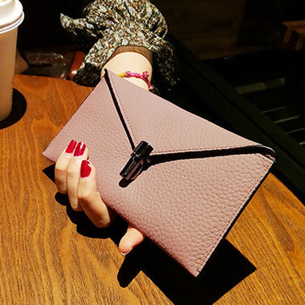 Cute Womens Pink Leather Envelope Wallet Slim Clutch Purse Checkbook Long Wallet for Women