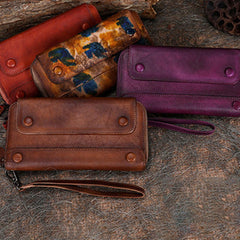 Vintage Leather Wristlet Wallets Womens Zip Around Wallet Ladies Bifold Clutch Wallet for Women