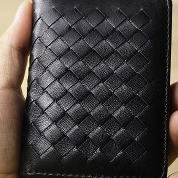 Women Black Braided Leather Billfold Wallet Small Wallets Bifold Wallets For Women