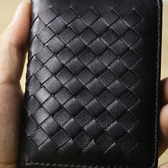 Women Black Braided Leather Billfold Wallet Small Wallets Bifold Wallets For Women