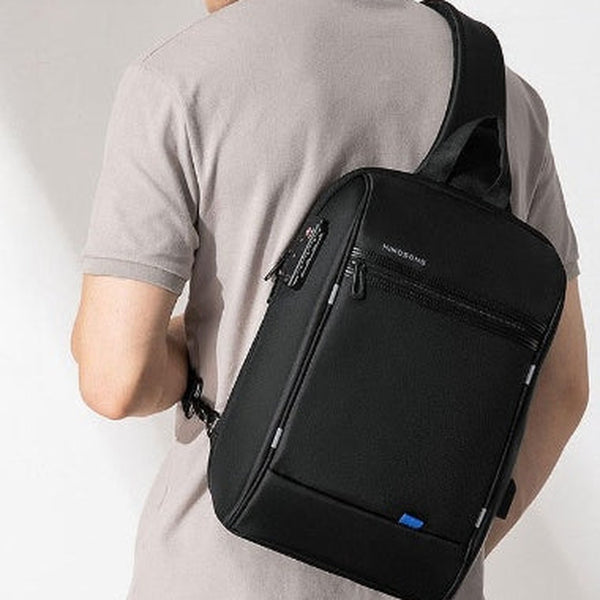 Black Waterproof Large Sling Bag For Men Oxford Fabric Business Sling Bag For Big Men