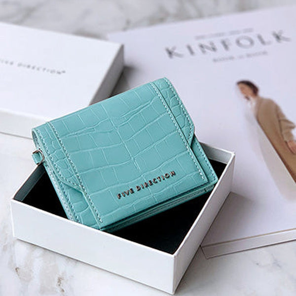 Cute Women Mint Green Vegan Leather Small Card Holder Crocodile Pattern Card Wallets Slim Change Wallet For Women