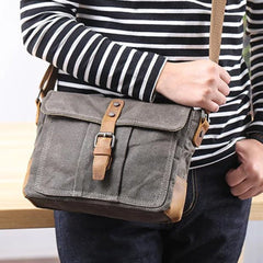 Small Waxed Canvas Crossbody Bag Mens Waterproof Camera Bag Green Side Bag Courier Bag Canvas Messenger Bag for Men