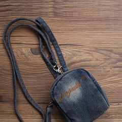 Vintage Mens Denim Mini Pouch Denim Small Card Coin Purse with Lanyard for Women