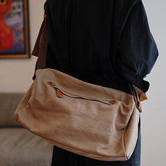 Large Khaki Canvas Boston Shoulder Bag Women Travel Canvas Crossbody Bag for Women