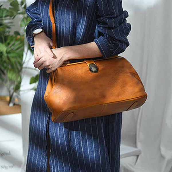 Handmade Womens Large Leather Doctor Handbag Purses Vintage Doctor Side Purse for Women