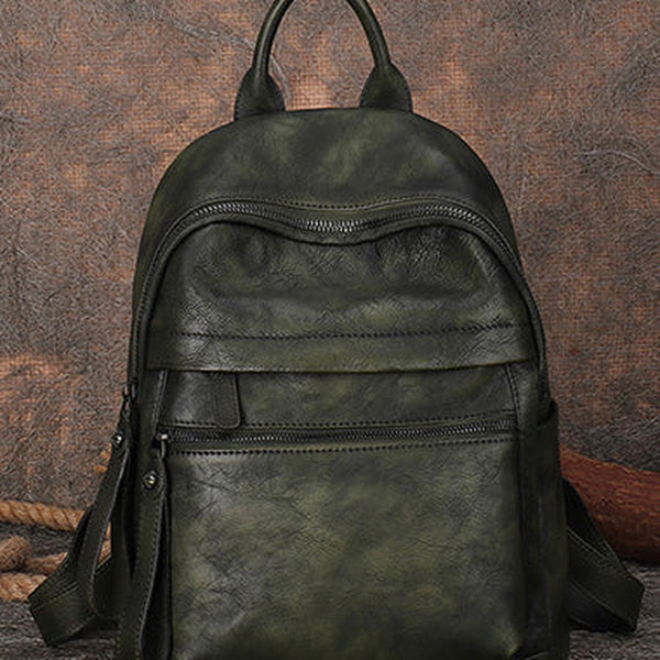 Best Vintage Green Leather Rucksack Womens Vintage School Backpacks Leather Backpack Purse