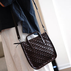 Vintage Coffee Leather Braided Vertical Handbag Women Crossbody Vertical Tote Purse for Women