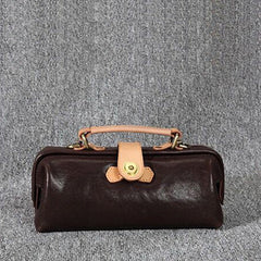 Womens Coffee Leather Mini Doctor Handbag Purses Classic Coffee Doctor Crossbody Purses for Women