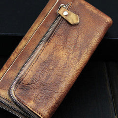 Handmade mens long leather wallet men vintage long wallet for men