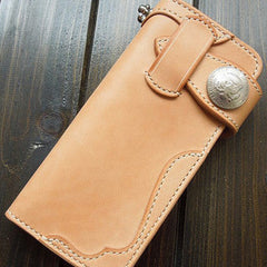 Handmade biker chain wallet beige leather biker wallet Long wallet for men