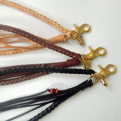 Handmade biker wallet chain leather braided Chain with brass belt Clip for wallet