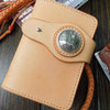 Handmade Leather Billfold Biker Wallet for Men – Natural Veg-Tan with Brass Concho & Chain