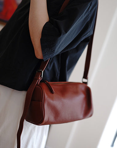 Brown Leather Box Shoulder Bag Trendy Women Coffee Cube Crossbody Purs