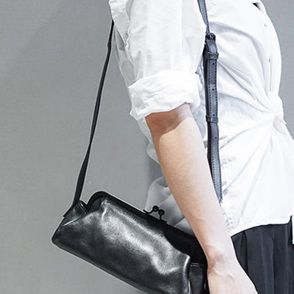 Fashion Womens Black Leather Long Doctor Shoulder Purse Black Doctor Crossbody Purses for Women