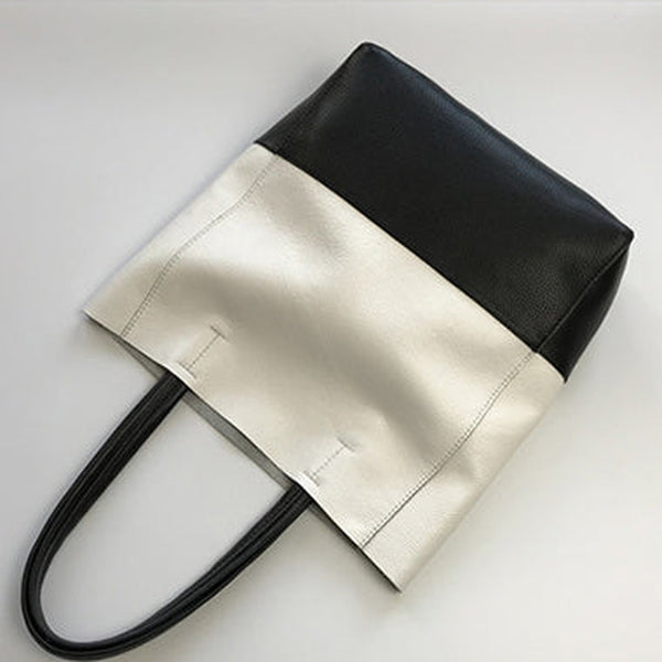 Fashion Womens White Black Leather Vertical Tote Bags White Black Shoulder Tote Bag Handbag Tote For Women