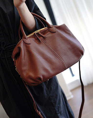 Classic Coffee Leather Large Work Shoulder Bag Women Large Work Handbag for Women