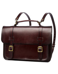 Men's Coffee Leather Convertible Messenger Bag Backpack Stachel Bag For Men