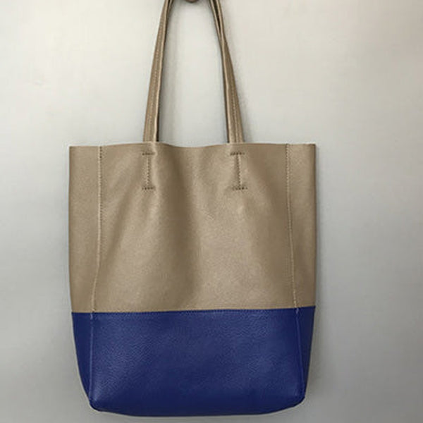 Fashion Womens Blue Gray Leather Vertical Tote Bags Blue Gray Shoulder Tote Bag Handbag Tote For Women