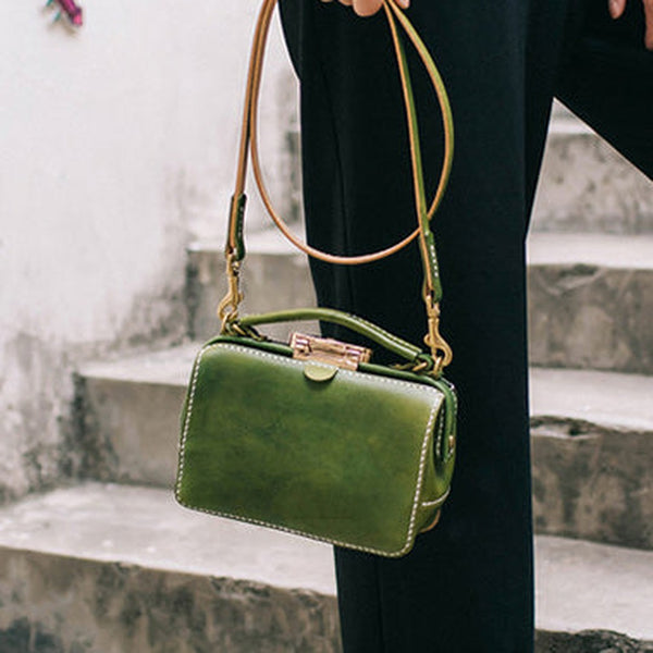 Handmade Womens Green Leather Doctor Handbag Purse Small Side Bag Doctor Bags for Women