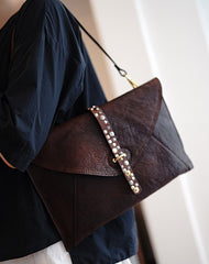 Brown Envelope Leather Shoulder Bag Large Clutch Women Crossbody Purse for Women