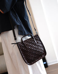 Vintage Leather Braided Vertical Handbag Women Crossbody Vertical Tote Purse for Women