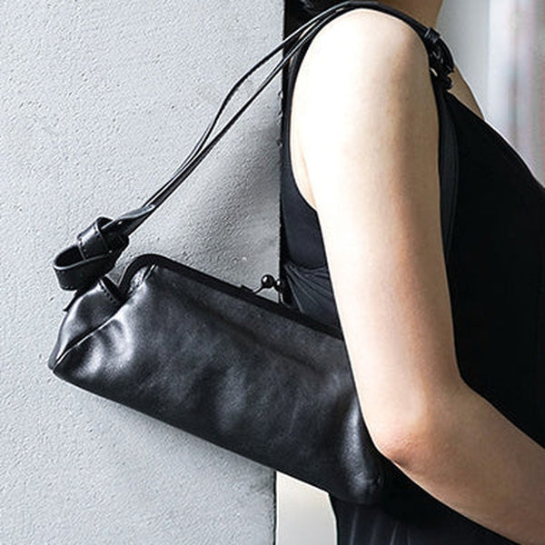 Stylish Womens Black Leather Long Doctor Shoulder Purse Black Doctor Crossbody Purses for Women