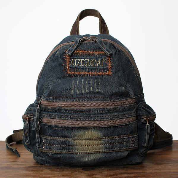 Denim Blue Womens Backpack School Backpacks Blue - Back View