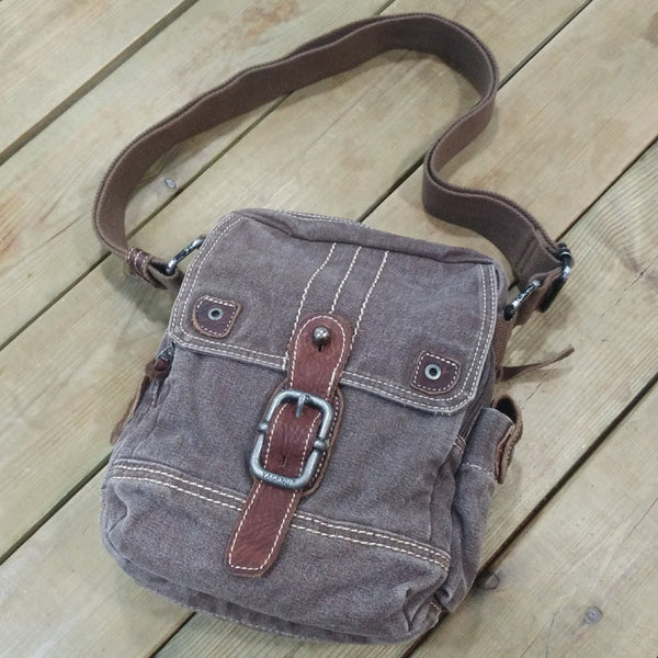Mens Canvas Side Bag Canvas Vertical Messenger - Back View