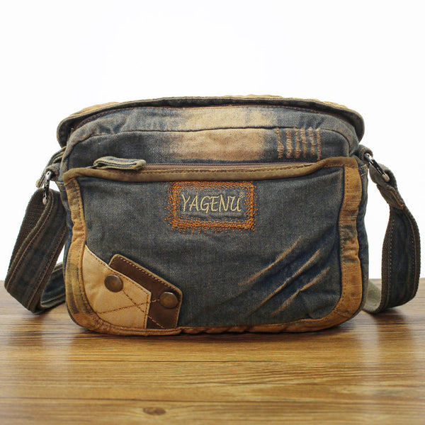 Blue Denim Small Messenger Bag Mens Denim - Back View