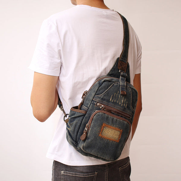 Blue Denim Mens Sling Bag Cool Chest - Back View