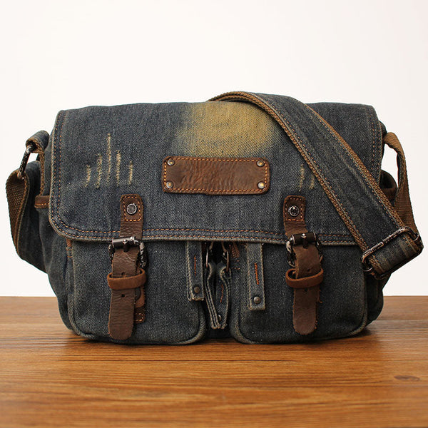 Blue Denim Mens Small Side Bags Denim - Back View